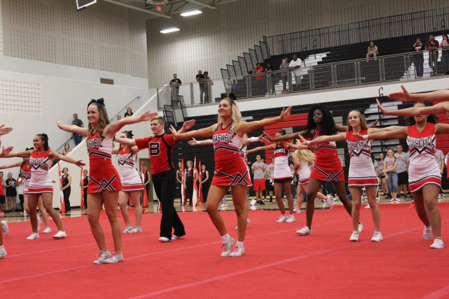 Cheerleaders perform during one of the two pep rallies the school hosted during the 2016-17 school year. Student Council would be wise to push for more pep rallies this year.