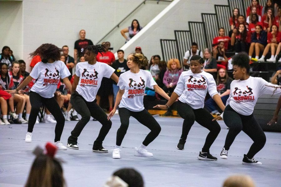 The Braswell Steppers perform at the first pep rally of the year.