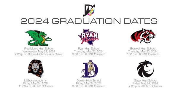 District announces graduation dates for Braswell, Denton, Guyer, Ryan